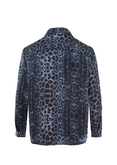 Blue Wavy Silk Cheetah Shirts - le boubou