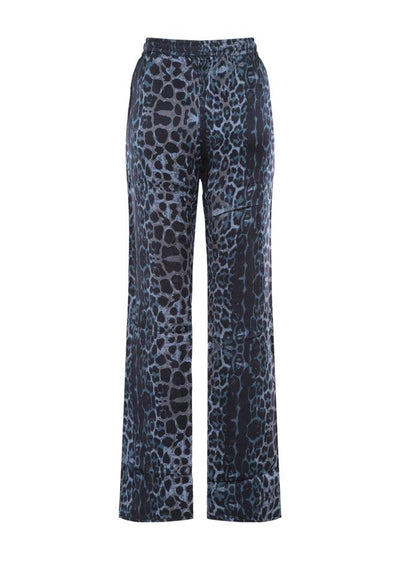 Blue Wavy Silk Cheetah Women Pants - le boubou